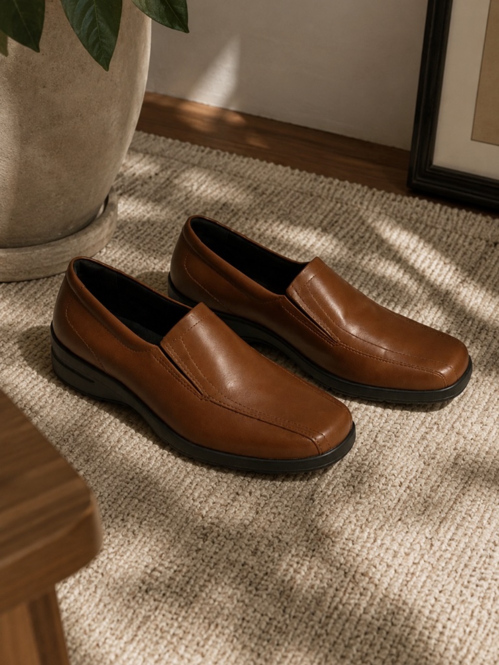 ECCO Camel Brown Leather Shock‎ Point Loafers Comfort Walking Shoes 38